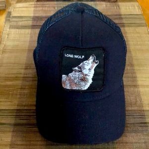 Goorin Bros navy lone wolf trucker hat